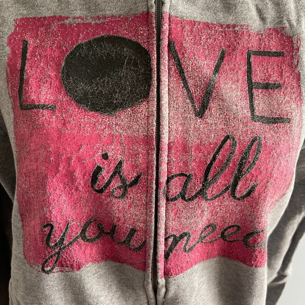 LIFE IS GOOD Women's zipped hoodie - Love is all you need distressed gray - M - Picture 2 of 5